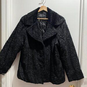 Vintage Pamela McCoy Black Karakul Lamb Faux Fur Quiet Luxury 70s Jacket Coat 1X